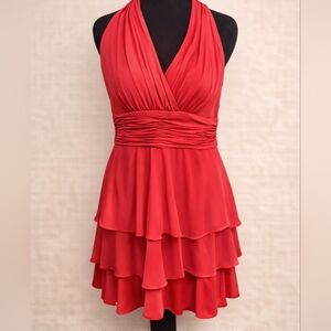 Evan Picone Red Ruched Fit & Flare Halter Cocktail Midi Dress – Size 6P
